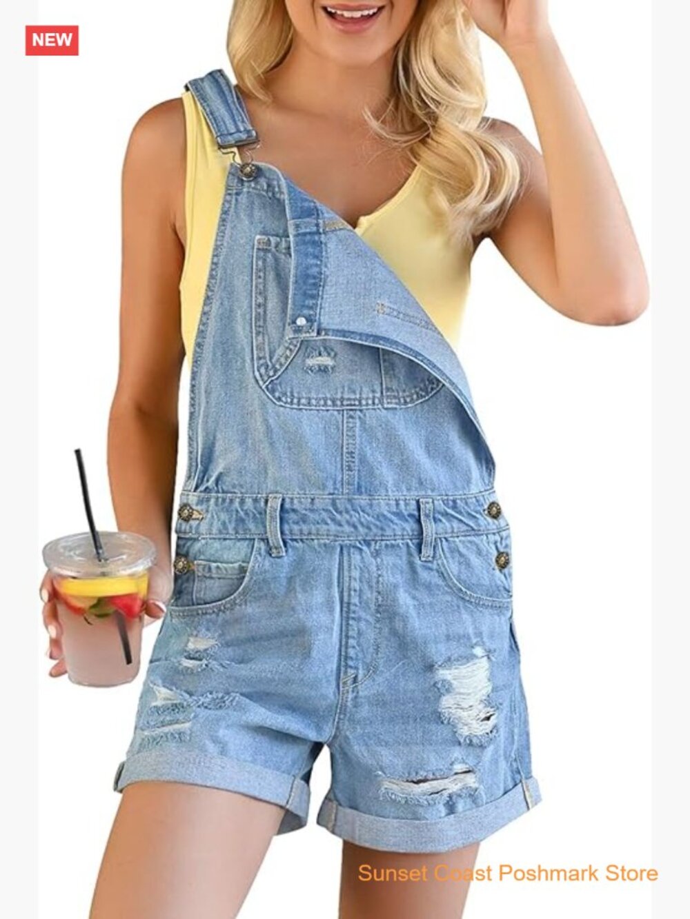 Ripped Short Overalls Adjustable Denim Bib Overall Shorts Romper